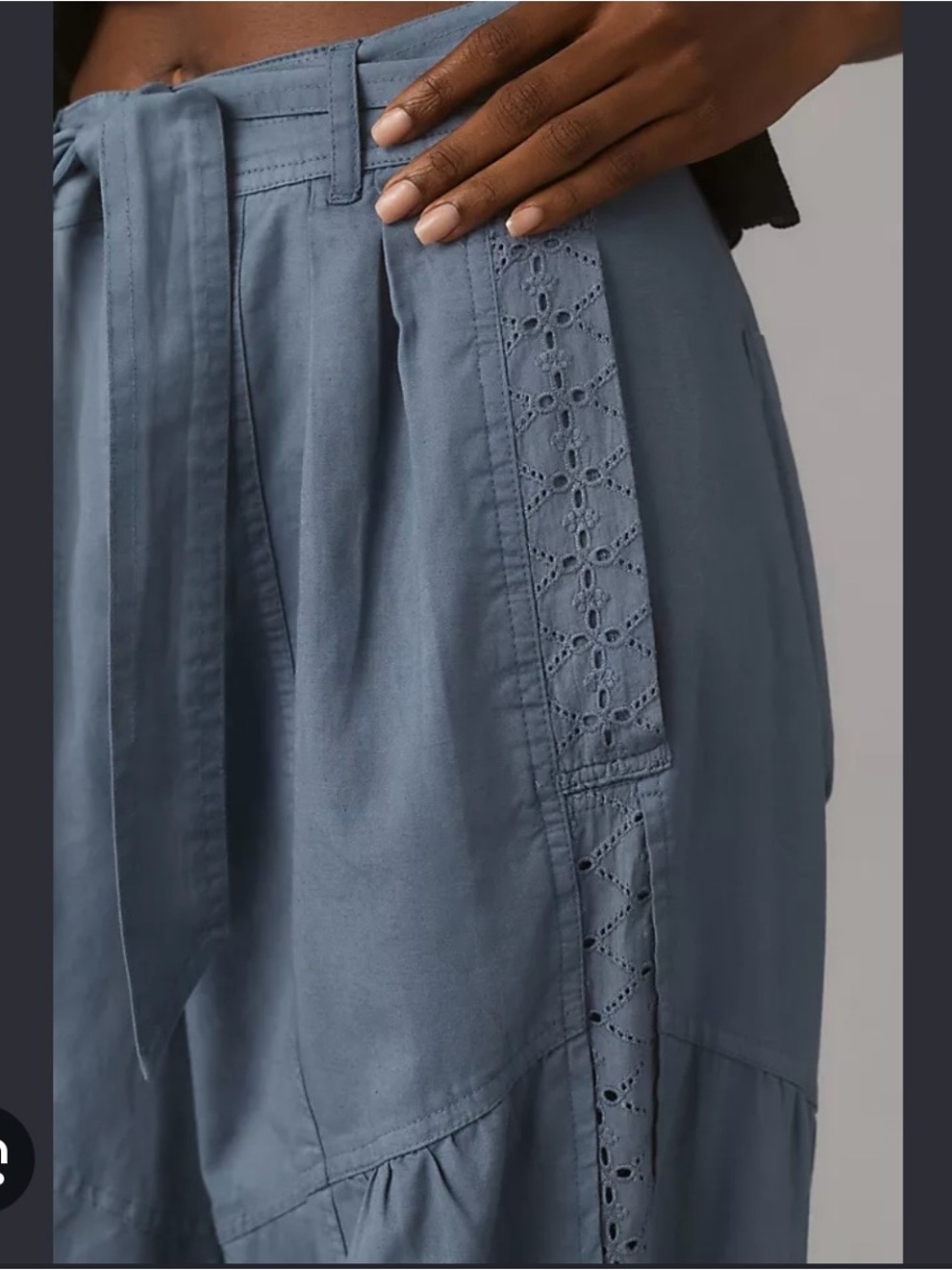 By Anthropologie Washed Linen-Blend Eyelet Jogger Trousers